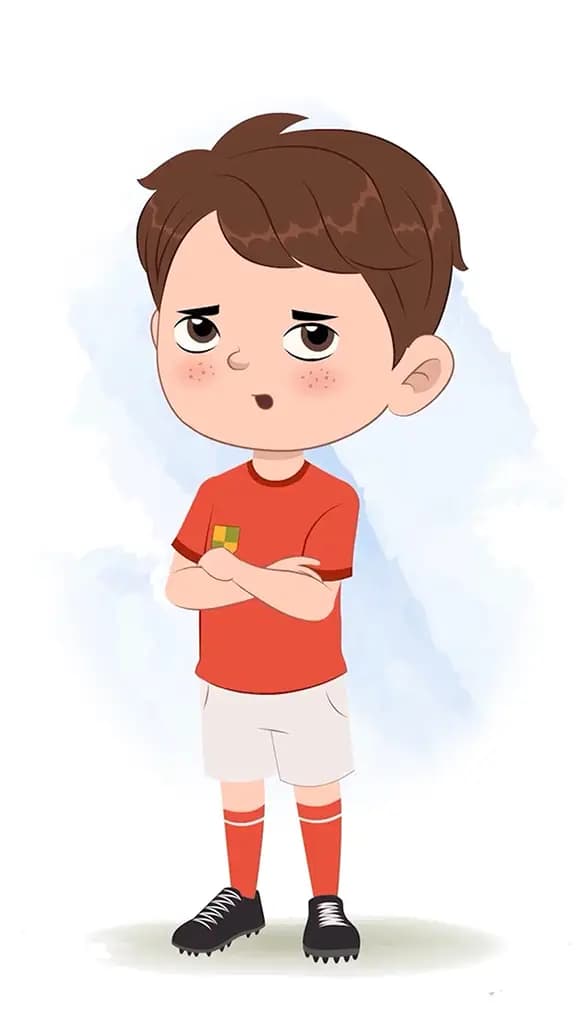 A cute sport annoyed boy animated cartoon character aka sai 3/4