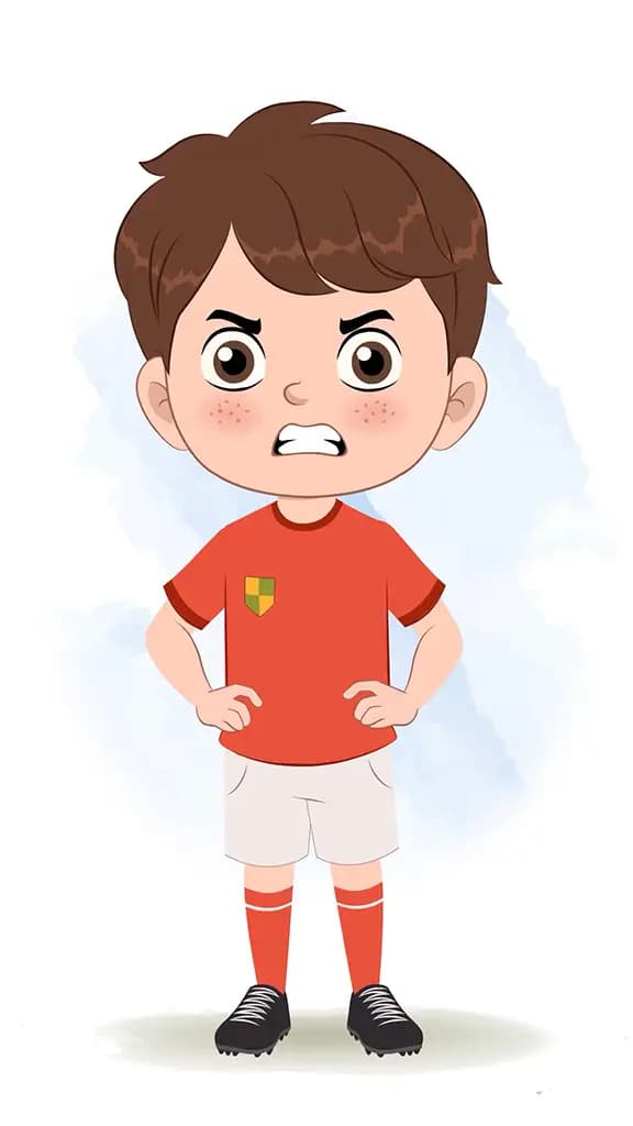 A cute sport angry boy animated cartoon character AKA sai