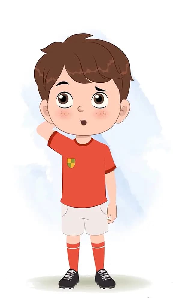 A cute sport confused boy animated cartoon character aka sai