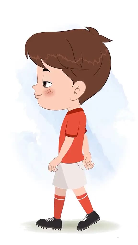 A cute sport boy walking side view animated cartoon character aka sai