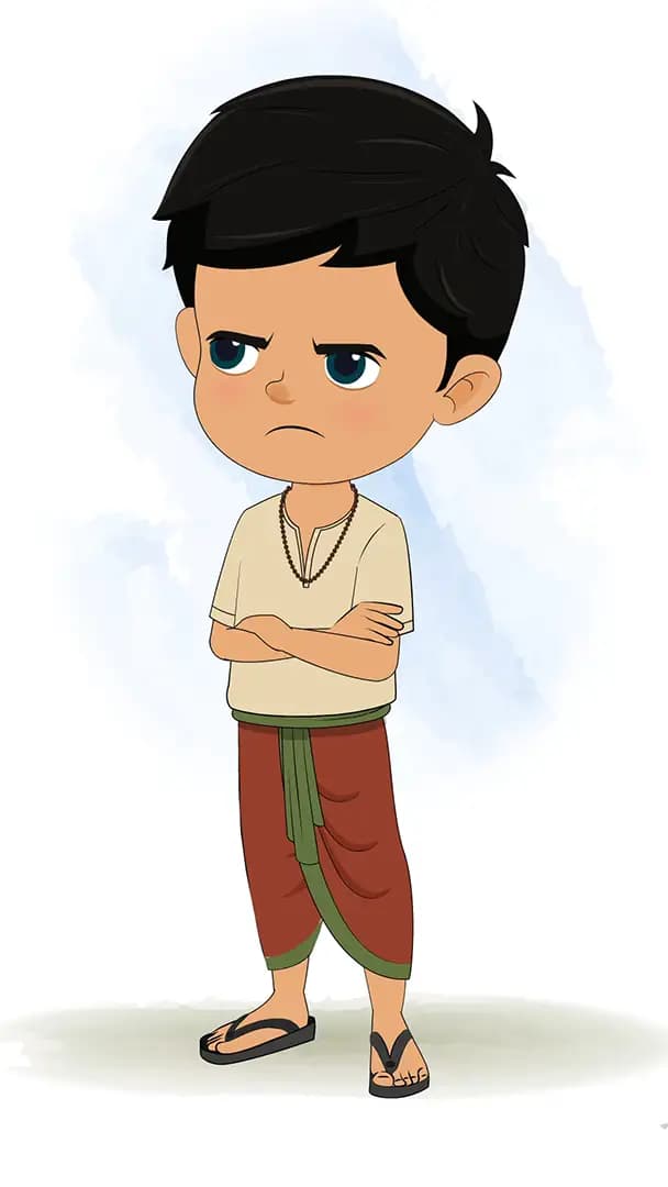 An angry boy in dhoti animated cartoon character aka rohan 3/4