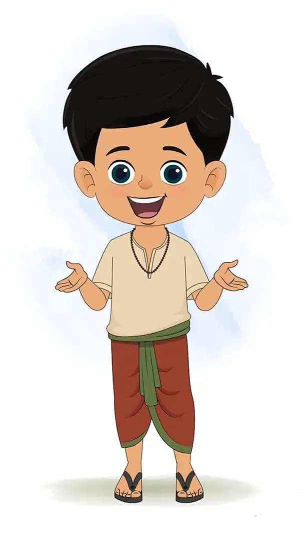 A boy in dhoti talking animated cartoon character aka rohan