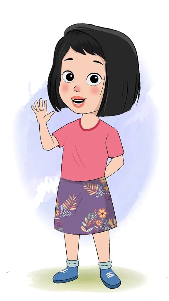 A little girl saying hello animated cartoon character aka anaya