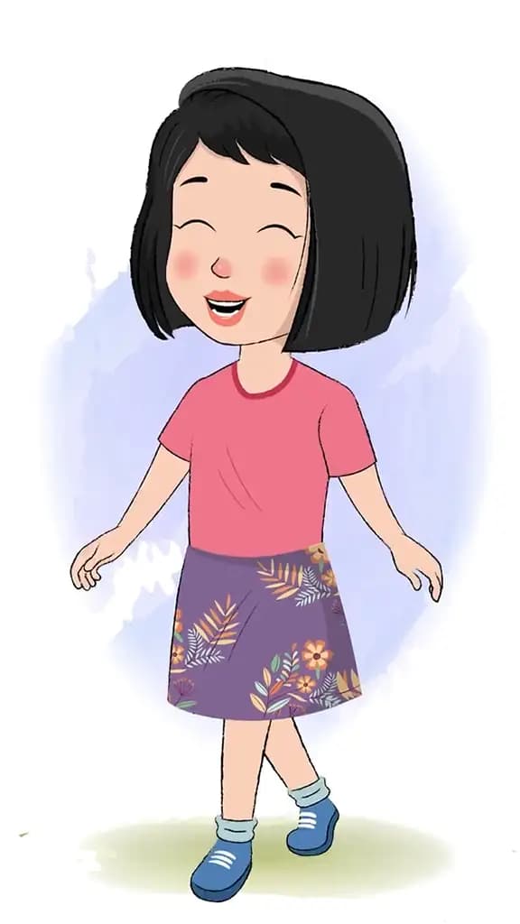 A cute girl animated cartoon character walking joyfully aka anaya 3/4