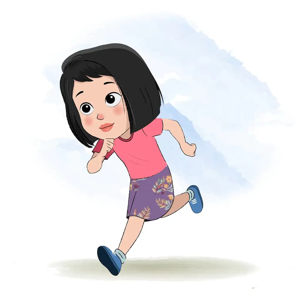 A little girl running three quarter view animated cartoon character aka anaya