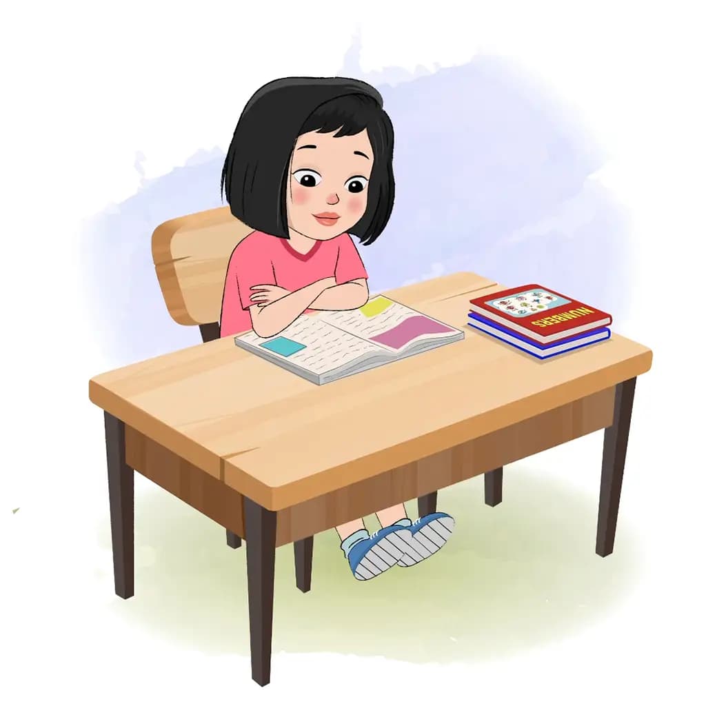 A little girl reading a book and sitting on the table animated cartoon character aka anaya
