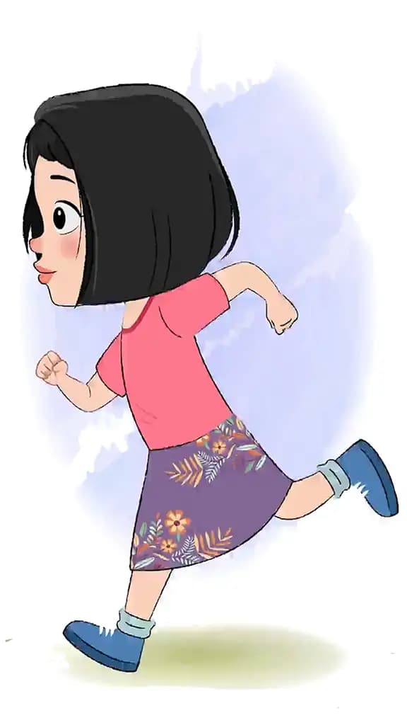 A little girl running fast side view animated cartoon character aka anaya