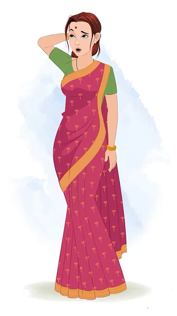 A confused indian woman animated cartoon character aka preet 3/4