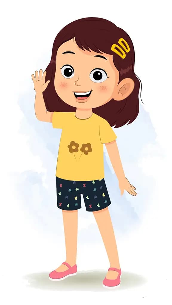 A cute girl saying hello animated cartoon character aka avni