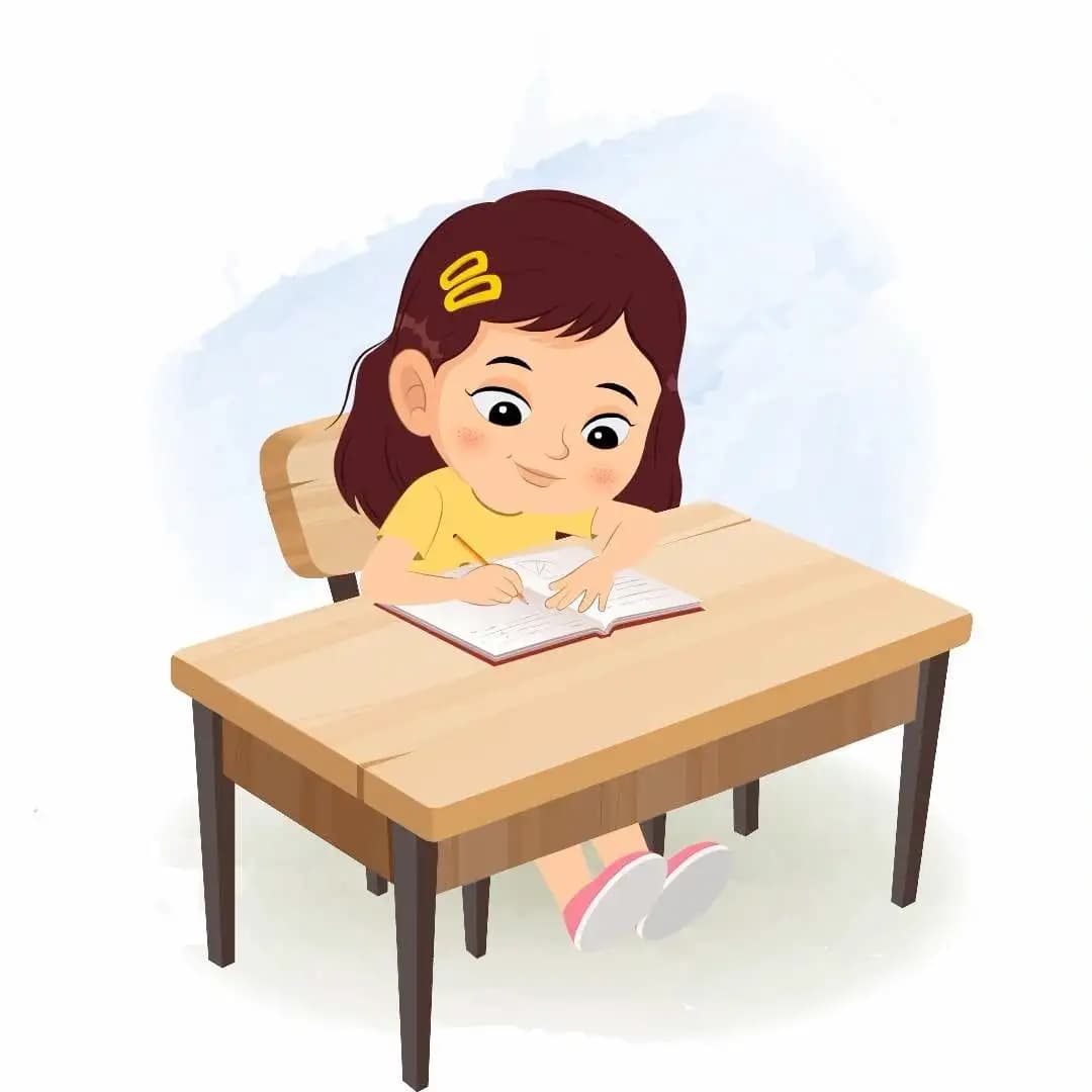 A cute girl doing homework and sitting on the table animated cartoon character aka avni