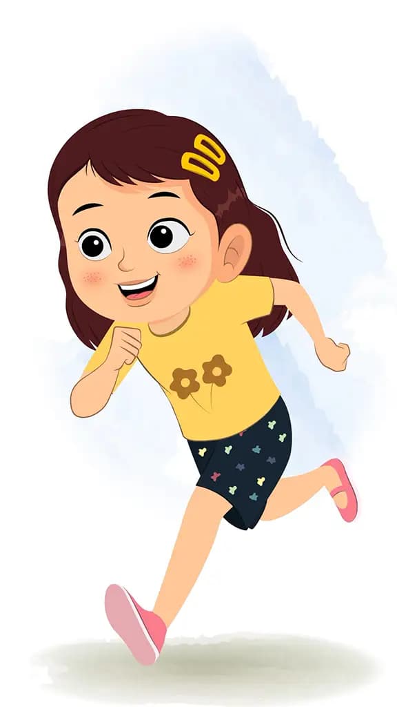 A cute girl running three quarter view animated cartoon character aka avni