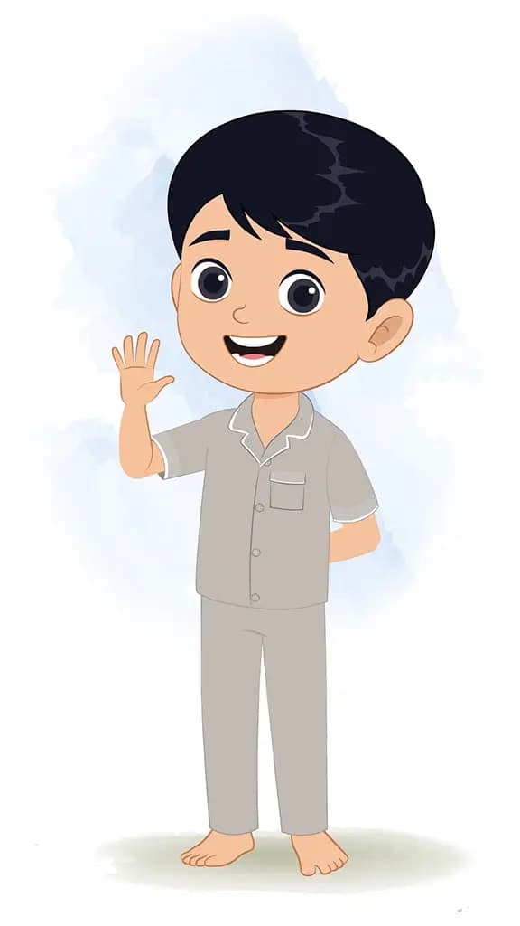 An Indian boy saying hello animated cartoon character aka ishaan