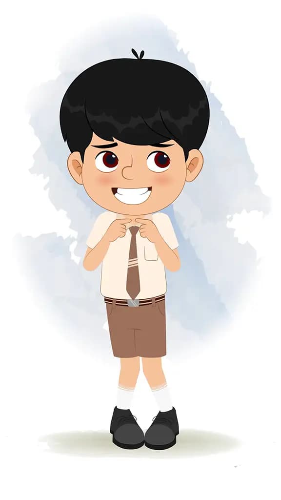 A cute nervous school boy animated cartoon character aka aarav