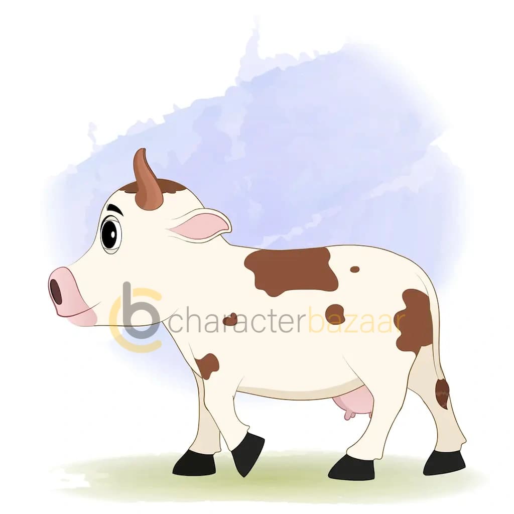 A cow walking side view animated cartoon character aka choti the cow