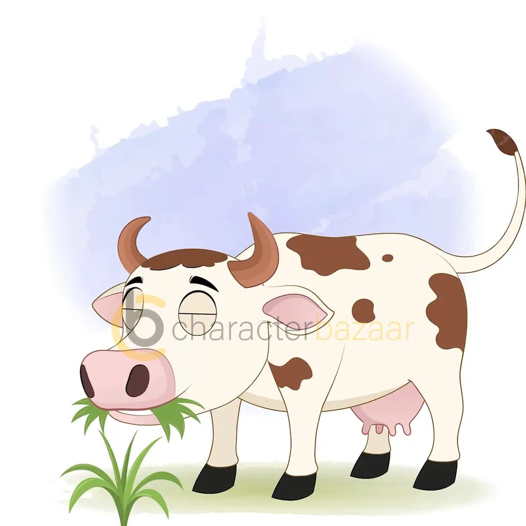 A cow eating grass animated cartoon character aka choti the cow