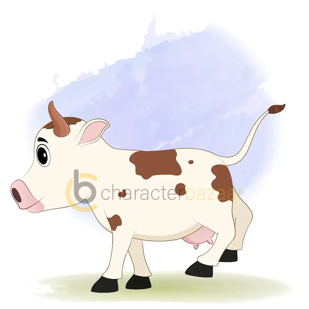 A cow running fast side view animated cartoon character aka choti the cow