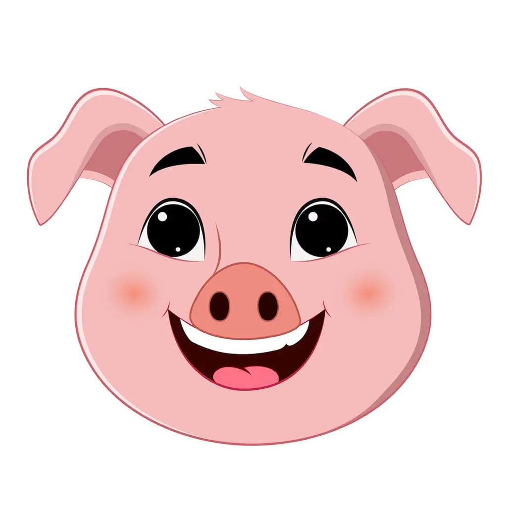 A cute pig animated cartoon face with different facial expressions aka lilu the pig