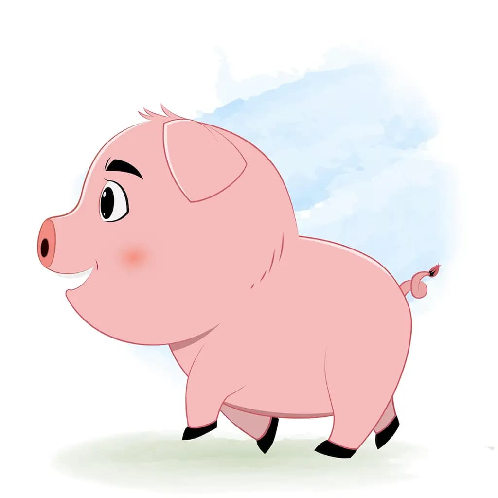 A cute pig running fast side view animated cartoon character aka lilu the pig