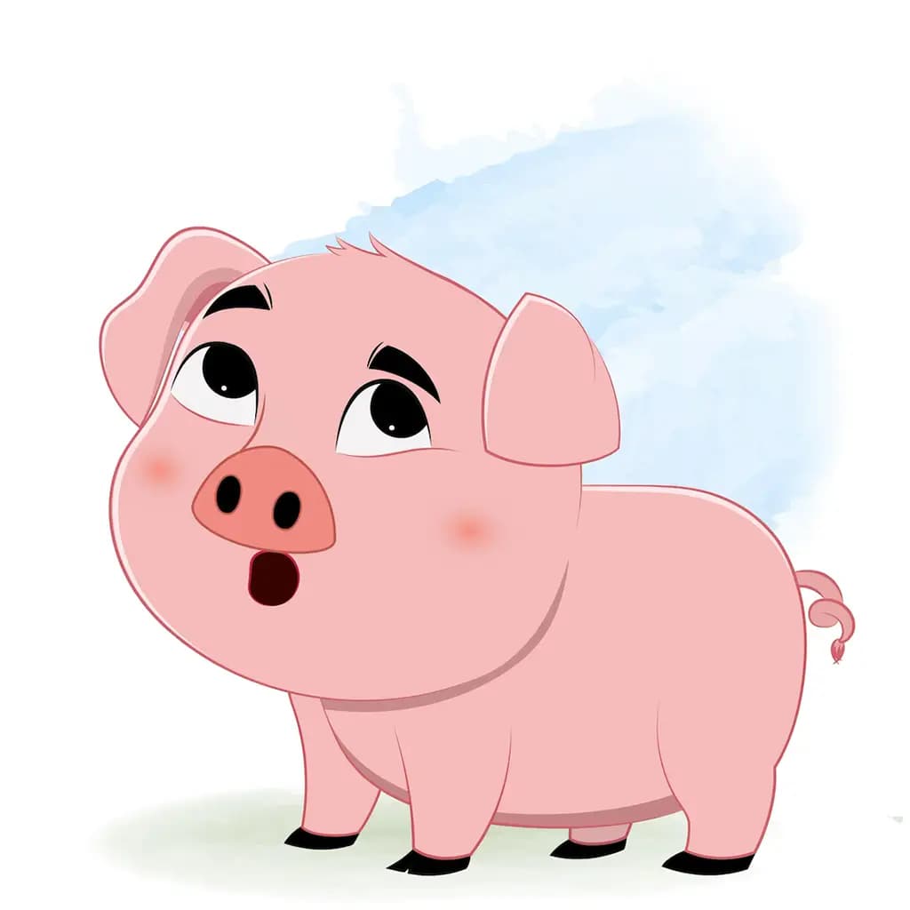 A confused cute pig animated cartoon character aka lilu the pig 3/4