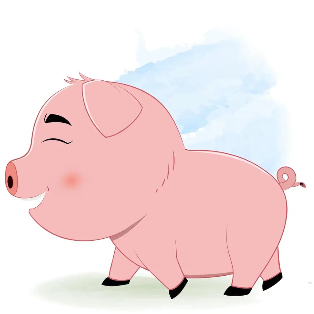 A cute pig walking in side view animated cartoon character aka lilu the pig