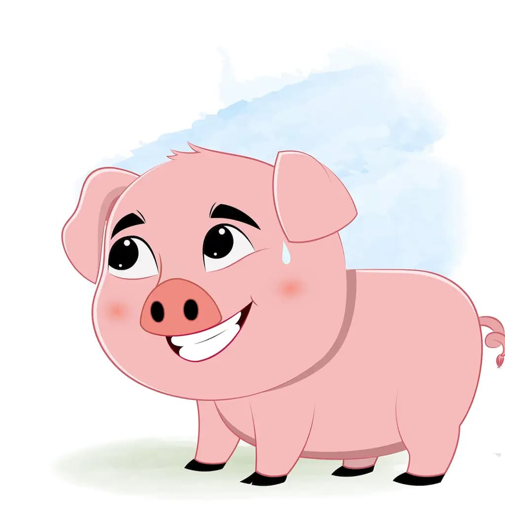 A nervous cute pig animated cartoon character aka lilu the pig 3/4