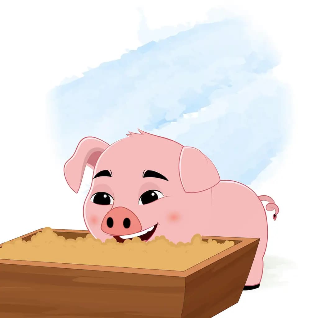 A cute pig eating food animated cartoon character aka lilu the pig