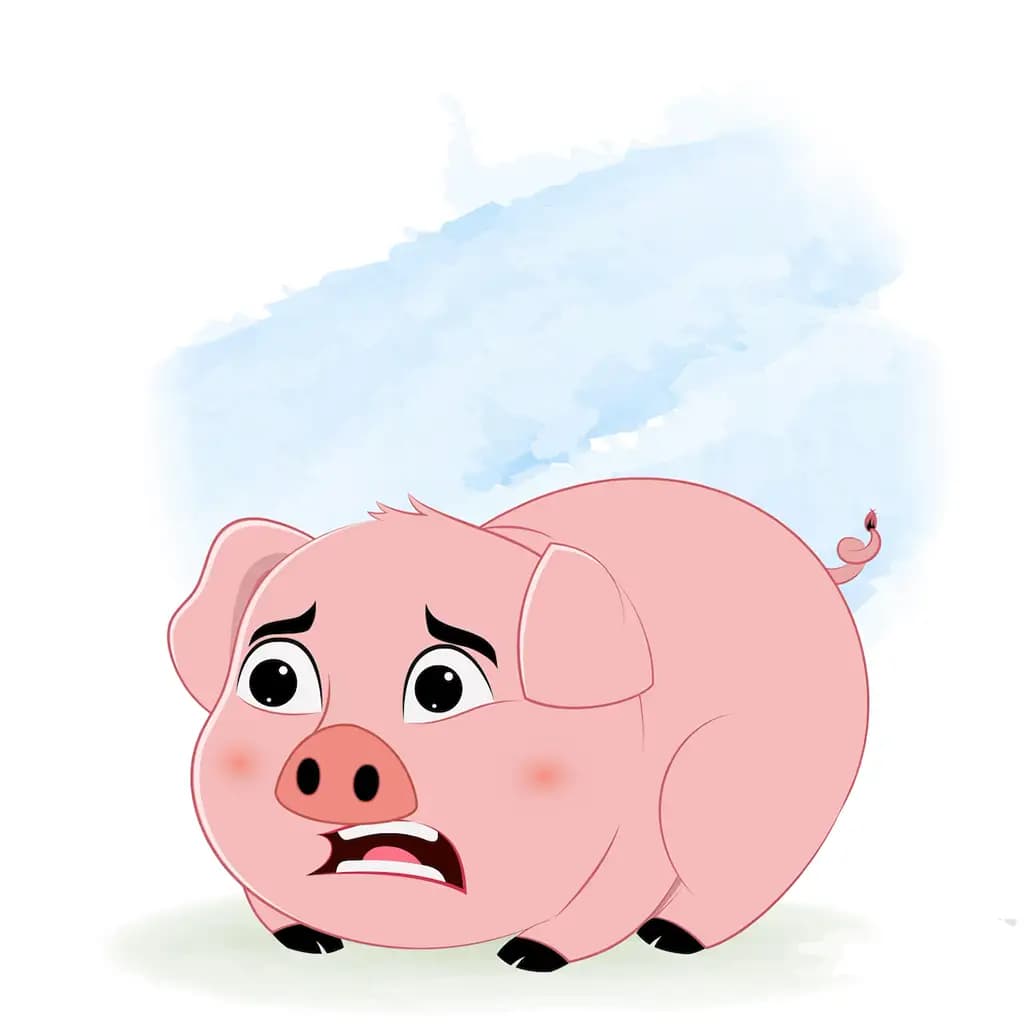 A scared pig animated cartoon character aka lilu the pig 3/4