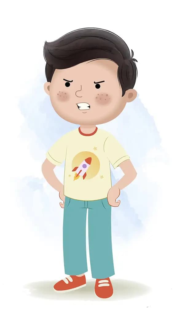 An angry little boy animated cartoon character aka lucas 3/4