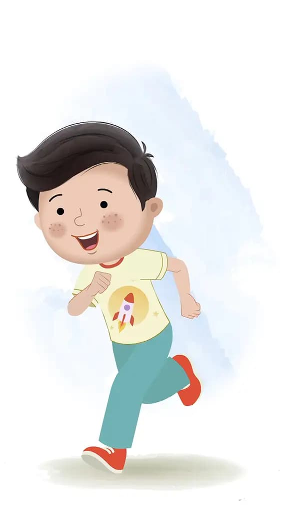 A little boy running fast side view animated cartoon character aka lucas