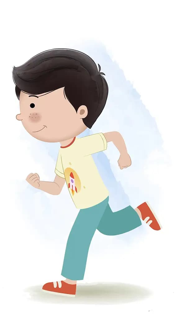 A little boy running fast side view animated cartoon character aka lucas