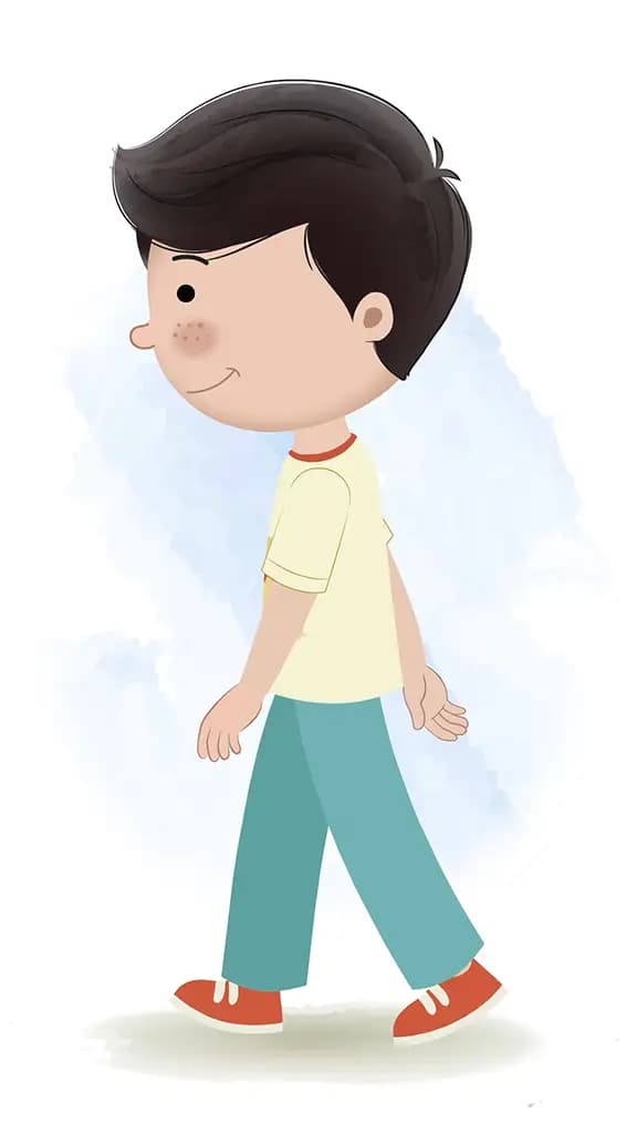 A little boy walking side view animated cartoon character aka lucas