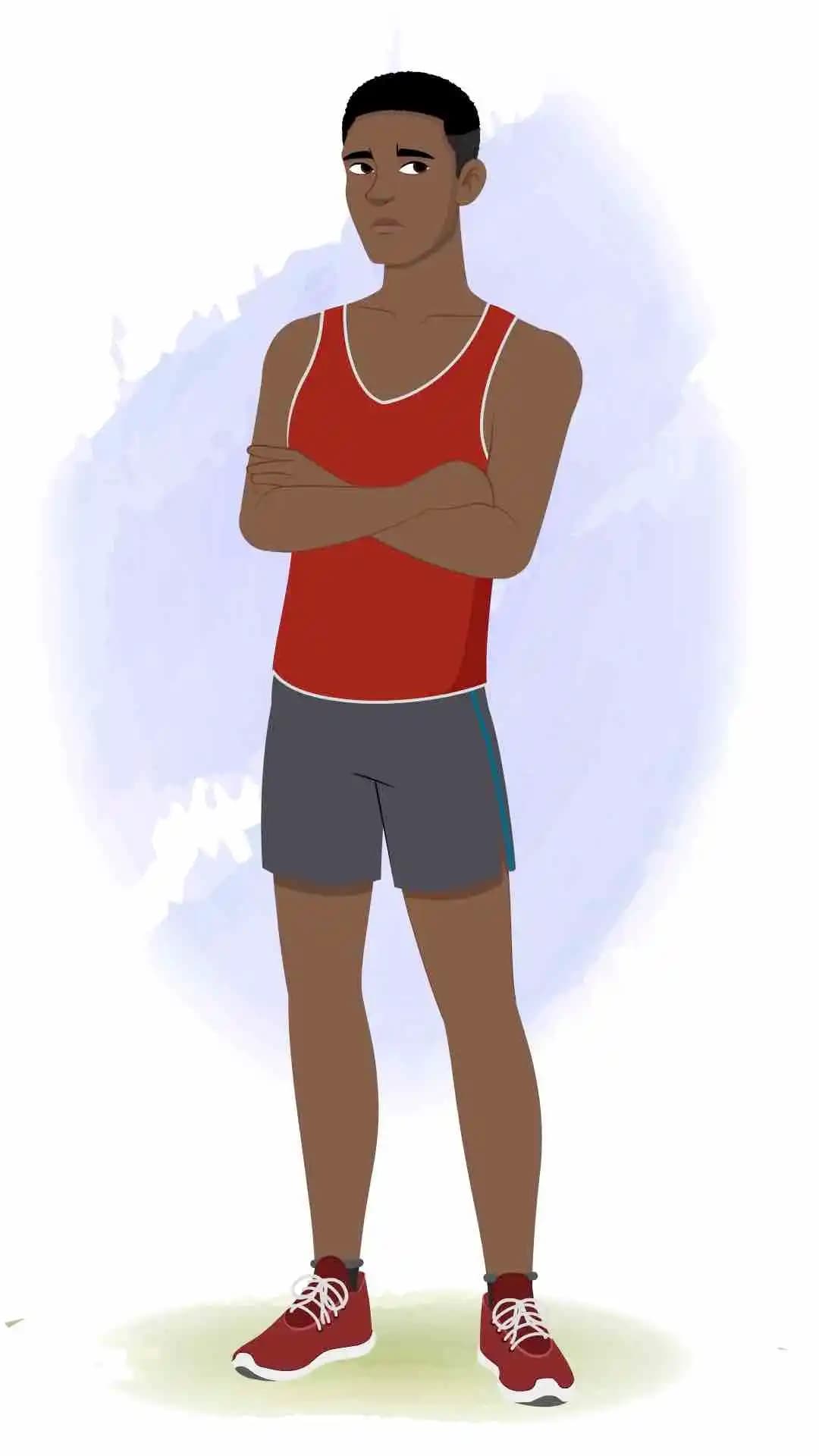 An annoyed athlete man animated cartoon character aka brady 3/4