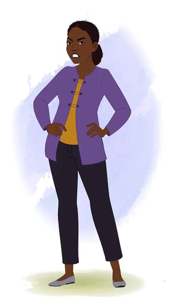 An annoyed black female teacher animated cartoon character aka miss luna 3/4