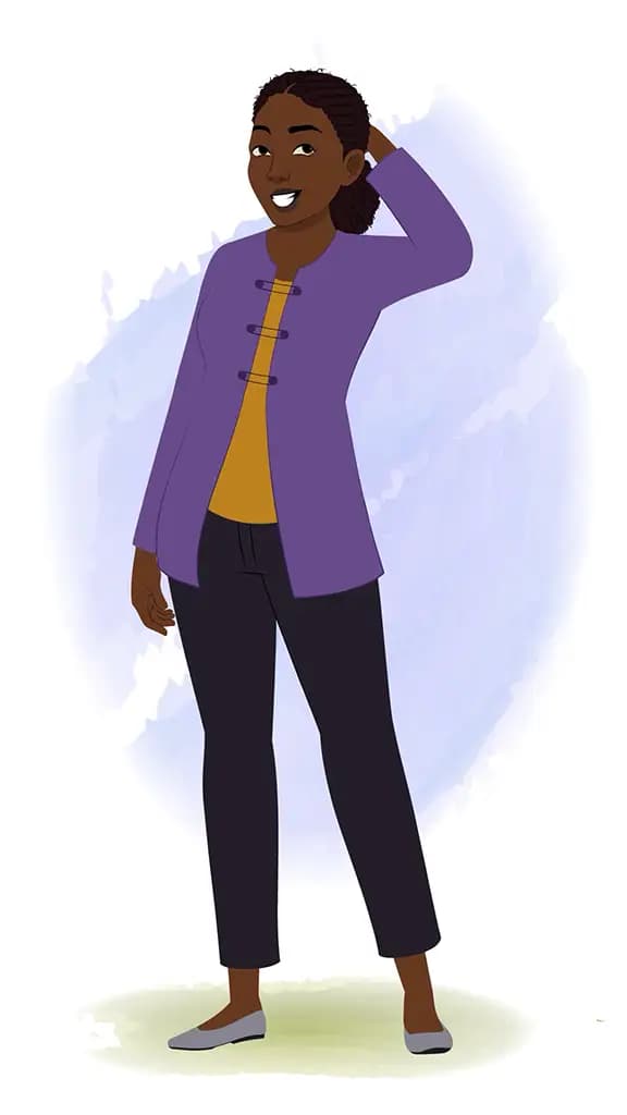 A nervous black female teacher animated cartoon character aka miss luna 3/4