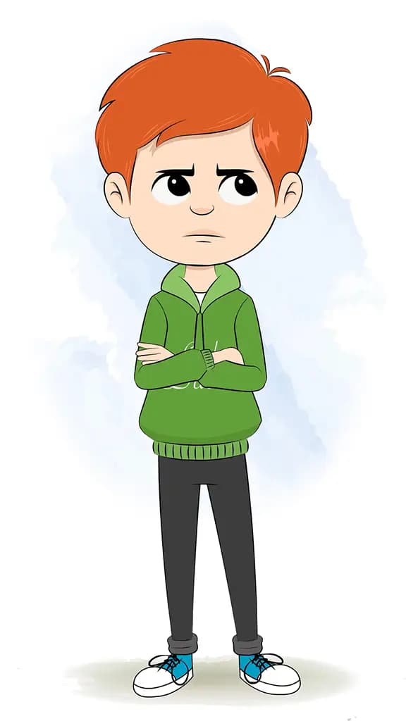 An annoyed smart boy animated cartoon character aka adit