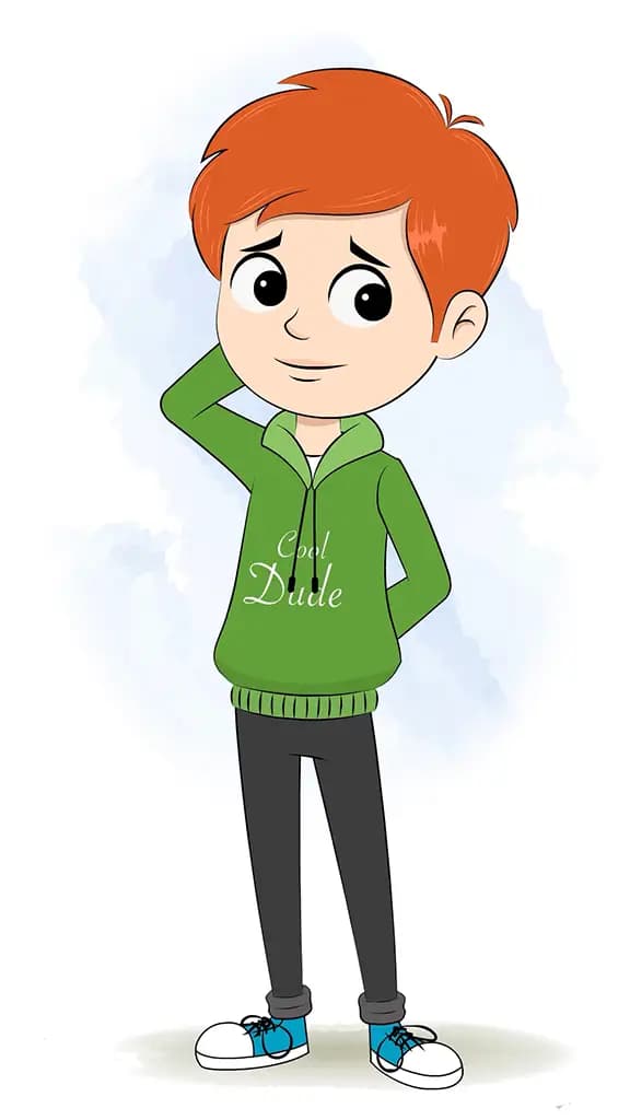 A confused smart boy animated cartoon character aka adit 3/4