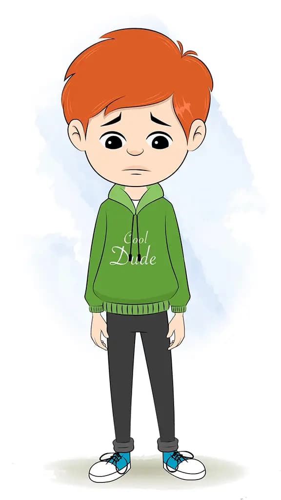 A smart boy sad animated cartoon character aka adit