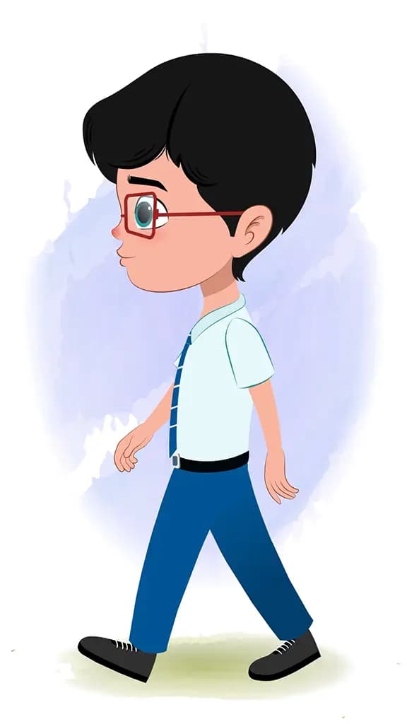 A school boy walking side view animated cartoon character aka daksh