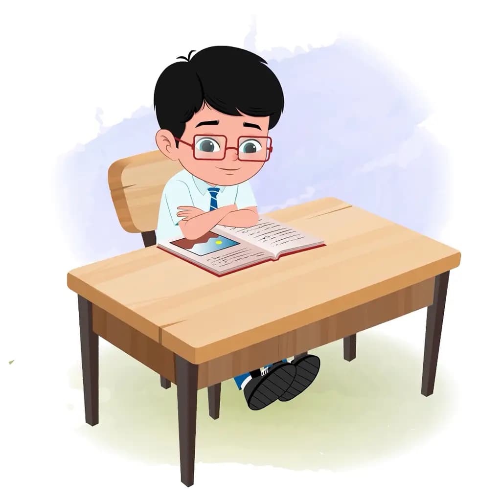 A school boy reading a book and sitting on the table animated cartoon character aka daksh