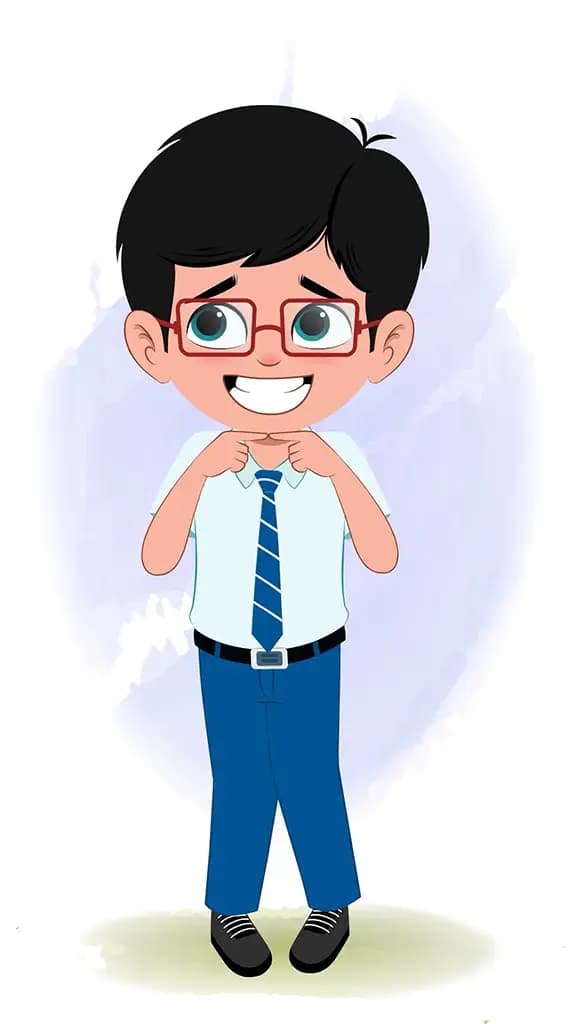 A nervous school boy animated cartoon character aka daksh