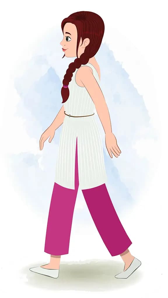 A female teacher walking side view animated cartoon character aka ritu