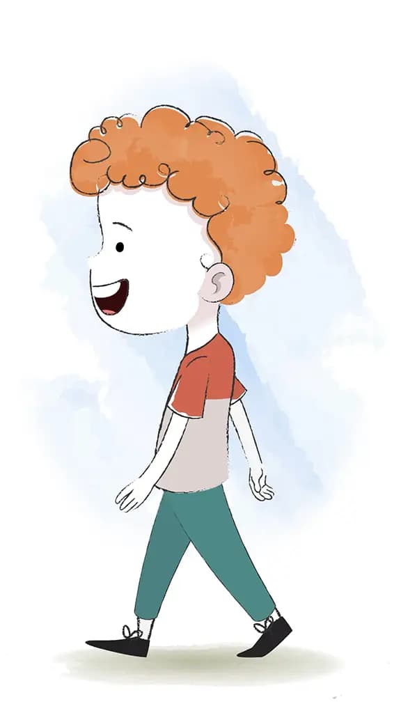 A boy walking side view animated cartoon character aka ronny