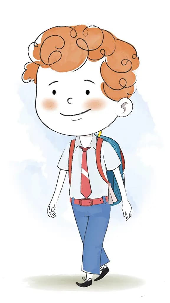 A boy 3/4 front view/three quarter view walking animated cartoon character aka ronny 3/4