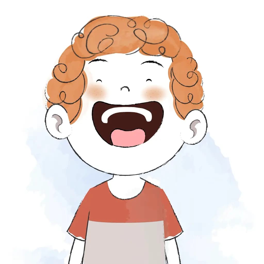 A curly hair boy laughing animated cartoon character aka ronny