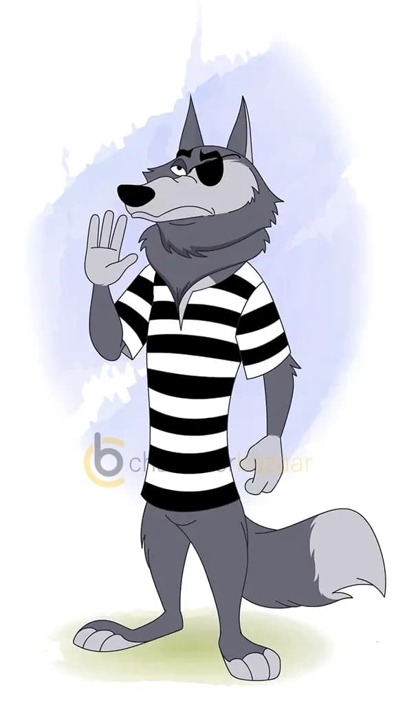 Thief wolf animal saying hello animated vector cartoon character