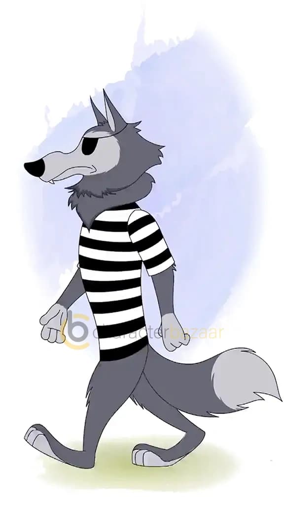 thief wolf animal walking side view animated cartoon character