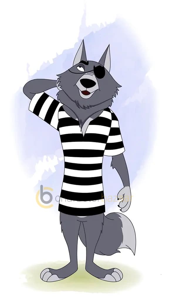 confused thief wolf animal front animated cartoon character