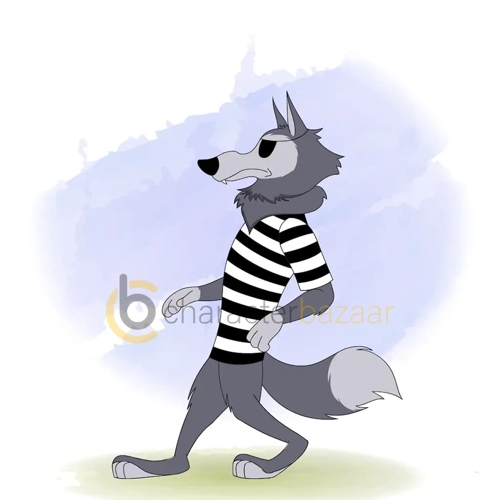 thief wolf animal sneak walking animated vector cartoon character