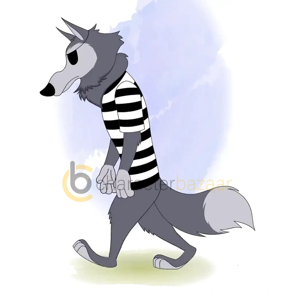 tired thief wolf animal walking animated cartoon character