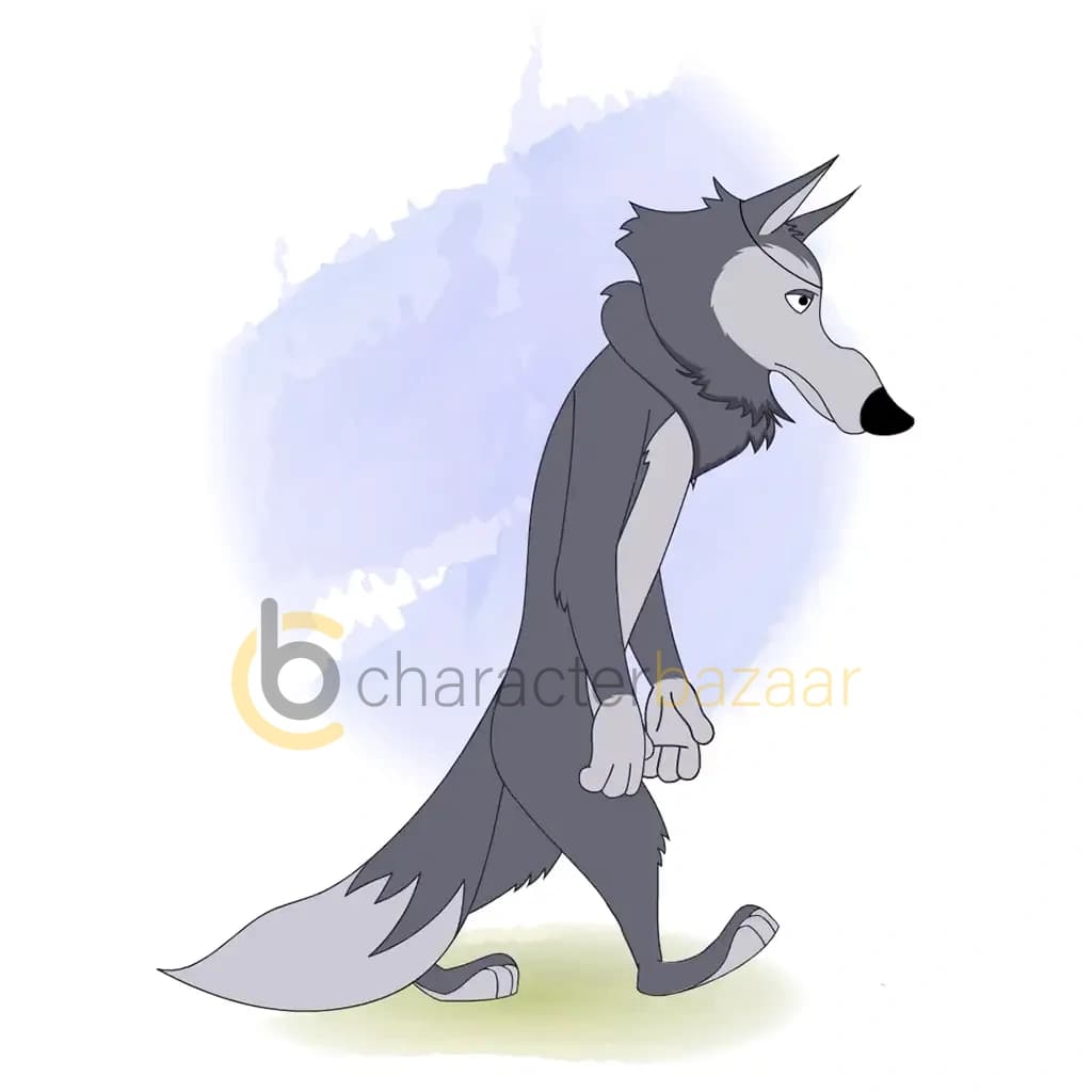 tired thief wolf walking animated cartoon character